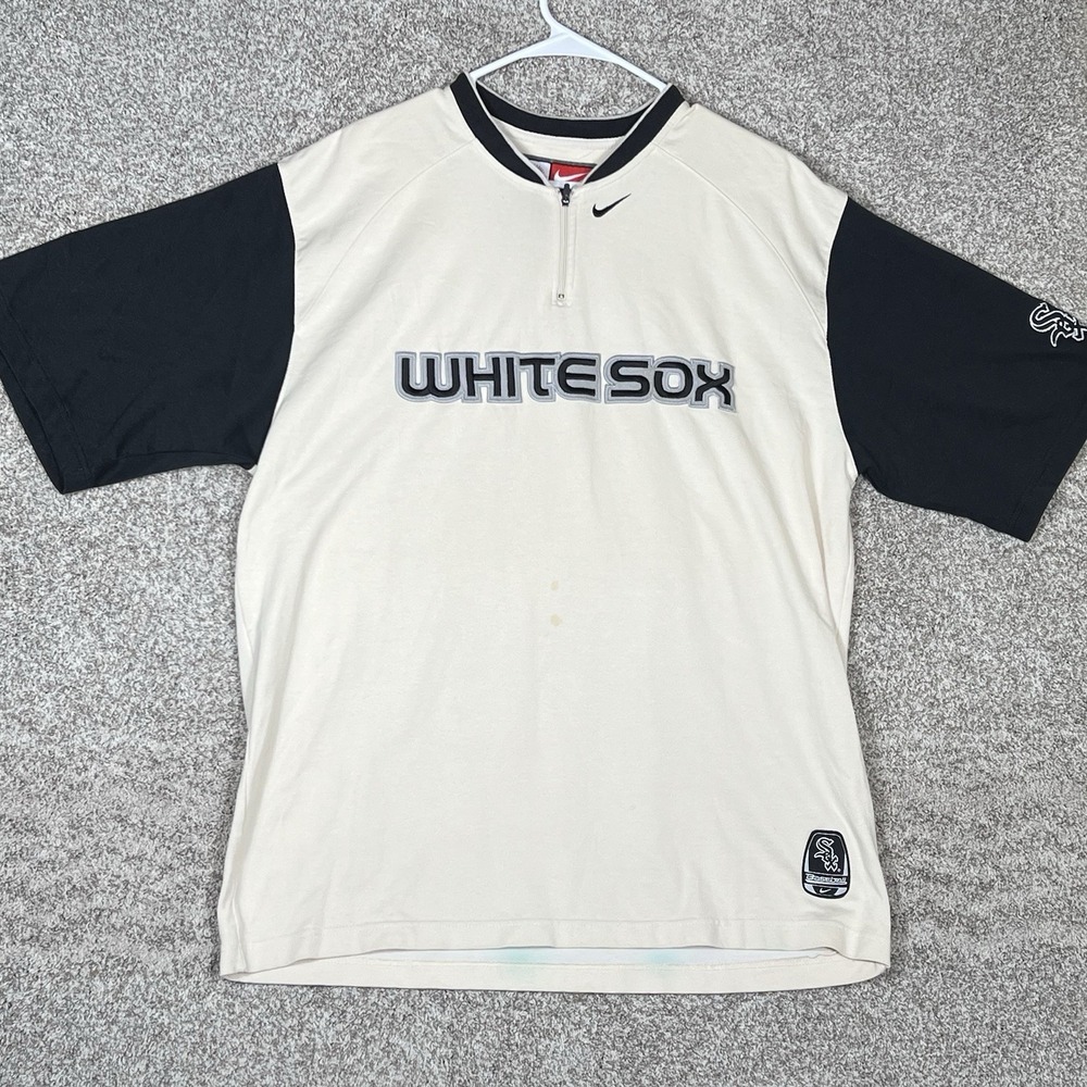 Vintage Nike Chicago White Sox Half Zip Shirt Men's Large Beige Black MLB Team